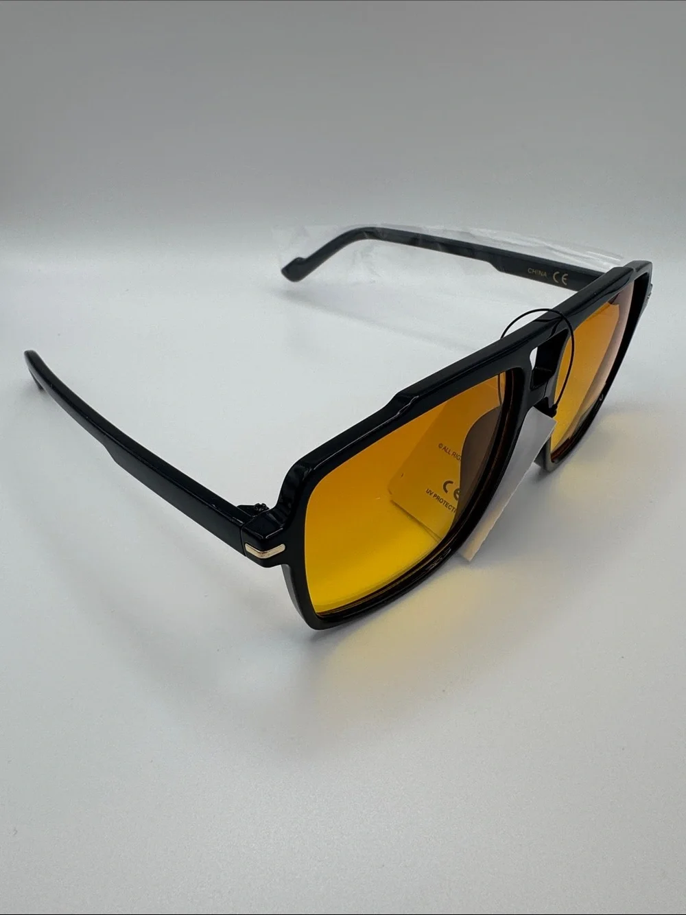 Black Frame Sunglasses with Amber Lenses - Women’s Fashion Shades